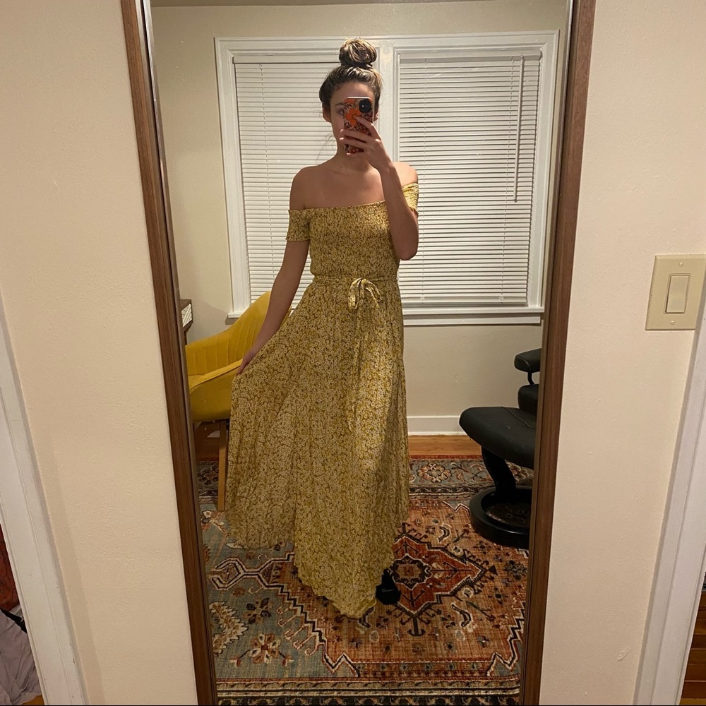 Gorgeous mustard dainty floral maxi dress